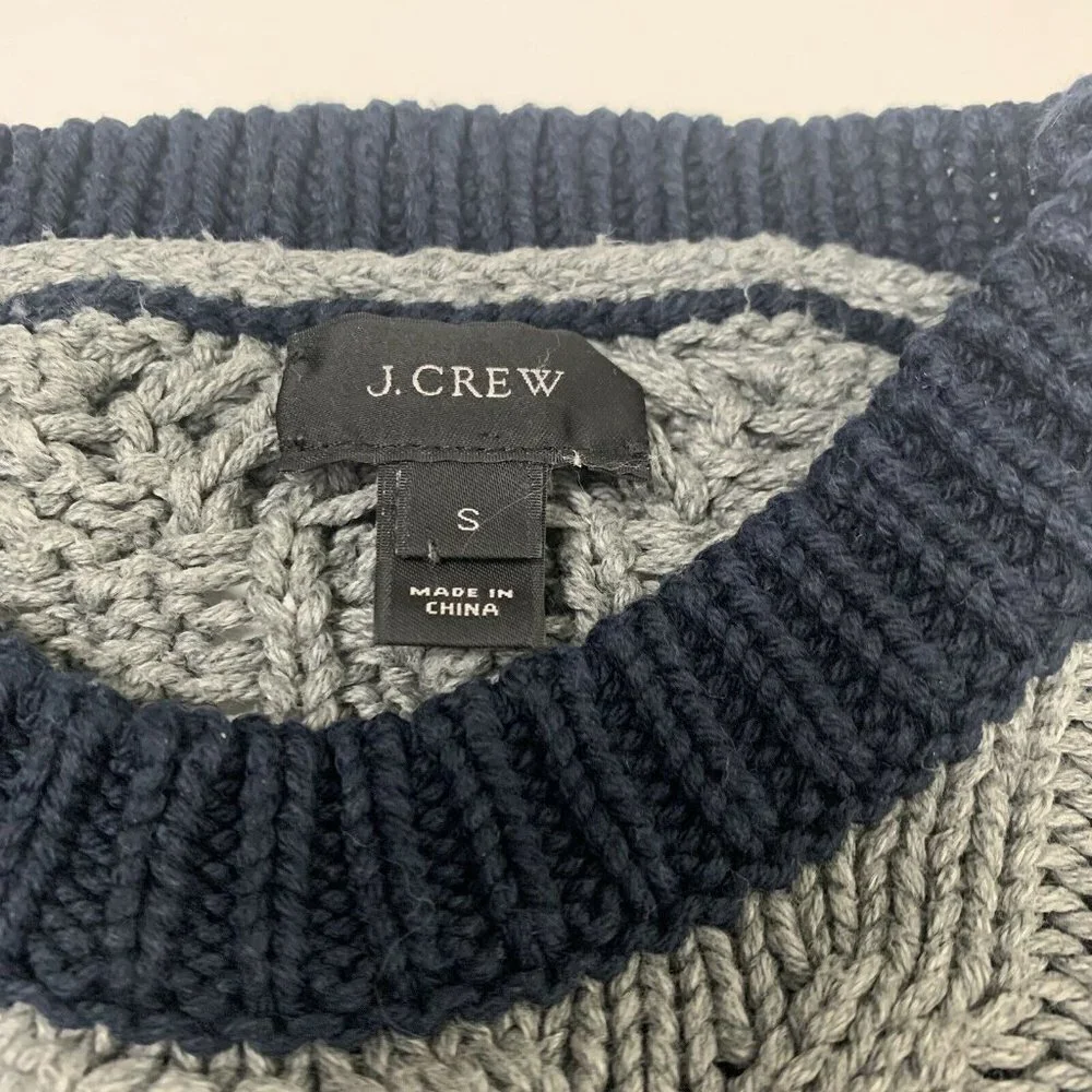 J.Crew Grey And Navy Blue Cable Knit Mock Neck Sweater Womens Size Small
